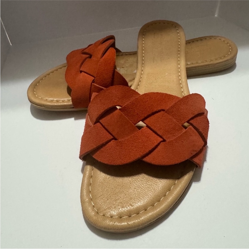 Mila Paoli Braided Rust Orange Slide Sandals